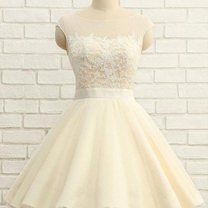 Ball Gown Scoop Knee-length Champagne Organza Cap..
