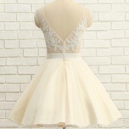 Ball Gown Scoop Knee-length Champagne Organza Cap..
