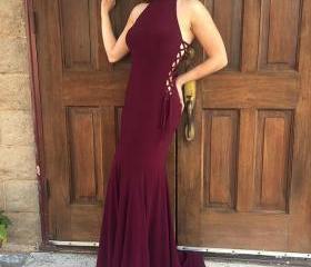 Mermaid Strapless Ruffle Lace-Up Prom Dress With Sweep Train Burnt Orange main image 1