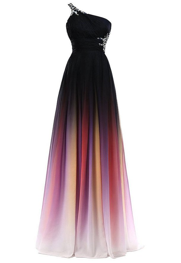 Gradient Color Prom Evening Dress Beaded Ball Gown