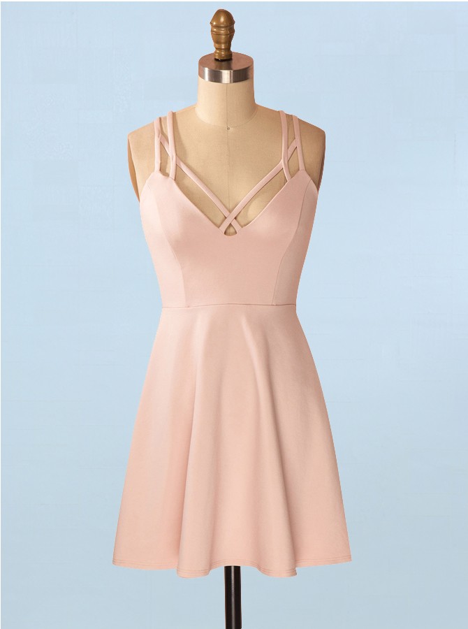 A-line Straps Criss-cross Straps Short Pink Satin Homecoming Dress