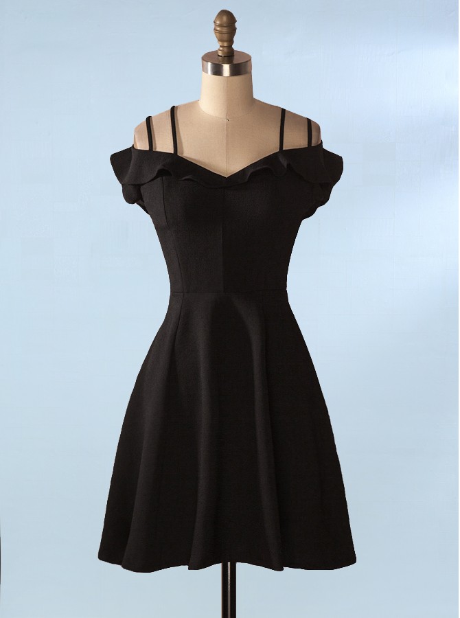 Aline Straps Aboveknee Black Satin Dress on Luulla