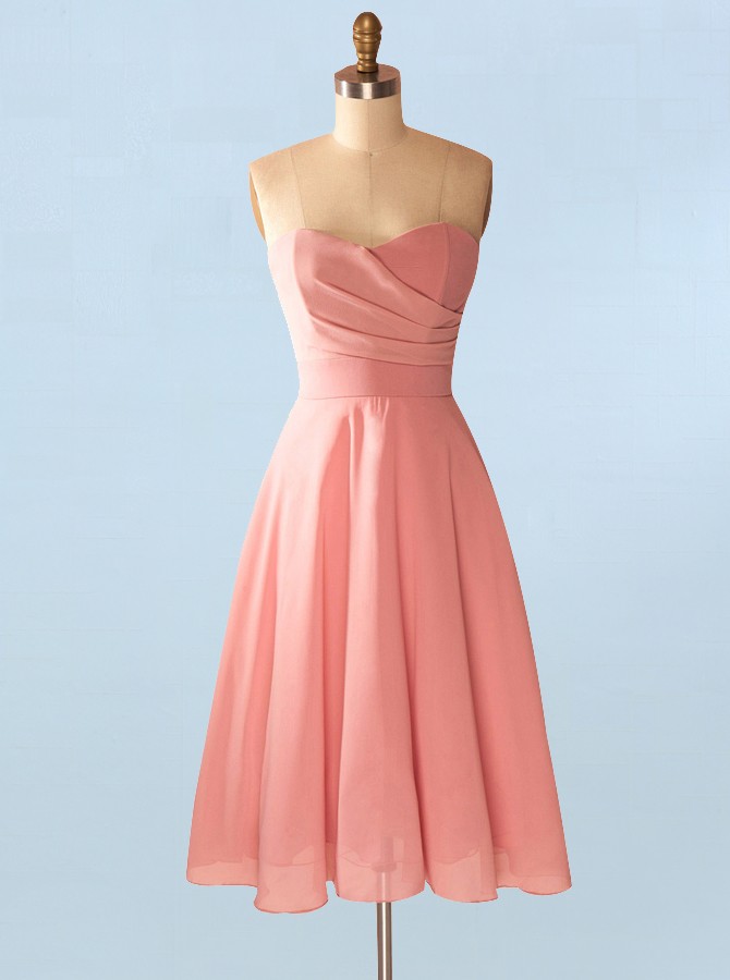 A-line Sweetheart Pink Knee-length Chiffon Homecoming Dress
