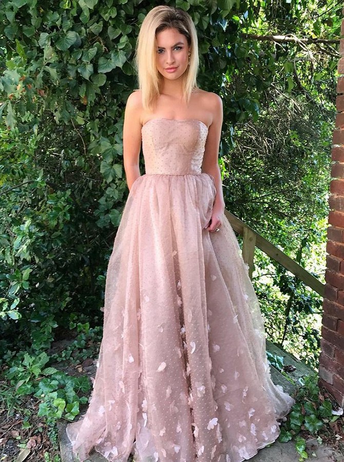 A-line Sweetheart Sweep Train Pink Lace Sleeveless Prom Dress With Appliques