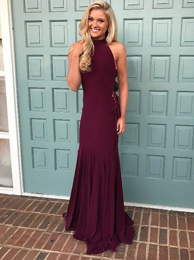 Mermaid Strapless Ruffle Lace-Up Prom Dress With Sweep Train Red main image 0